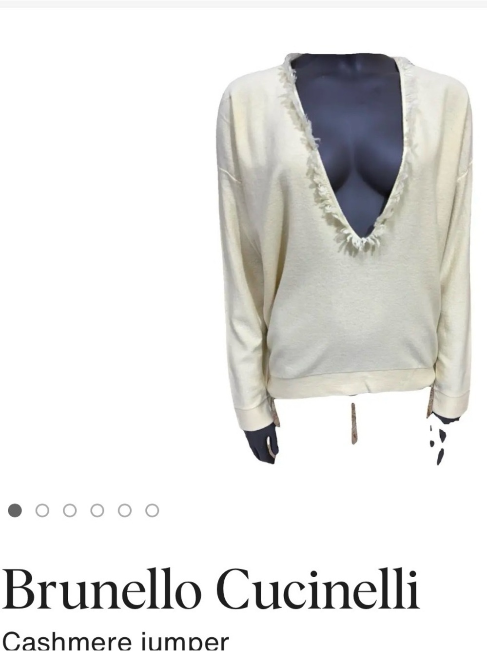 Brunello Cucinelli cashmere jumper deep v-neckline distressed, frayed detailing.